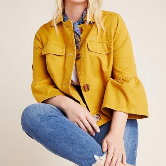 Anthropologie Jackets & Blazers - Anthro Nora Flounce Trucker jacket- honey yellow